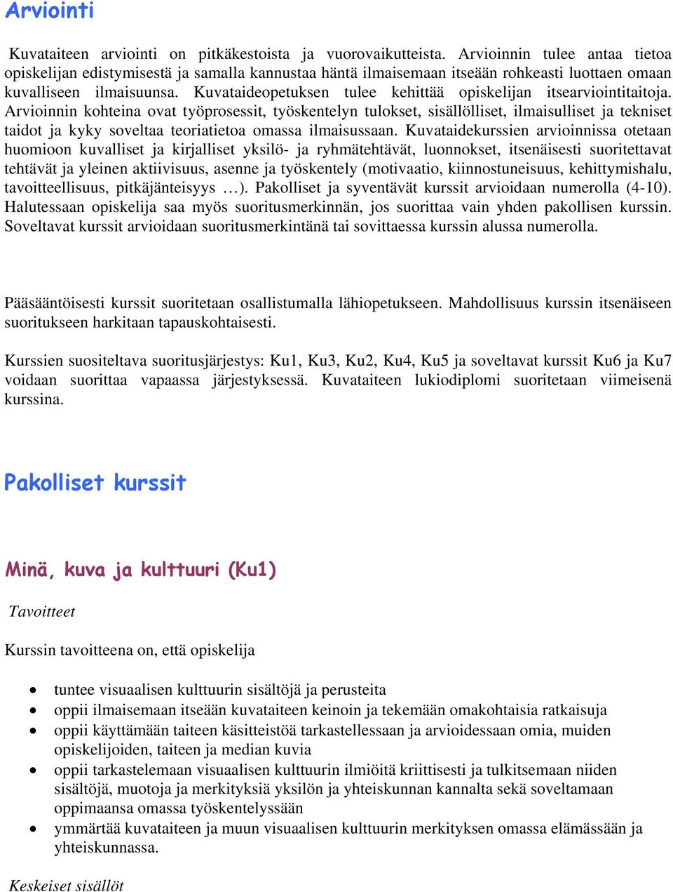 Kuvataideopetuksen tulee kehittää opiskelijan itsearviointitaitoja.