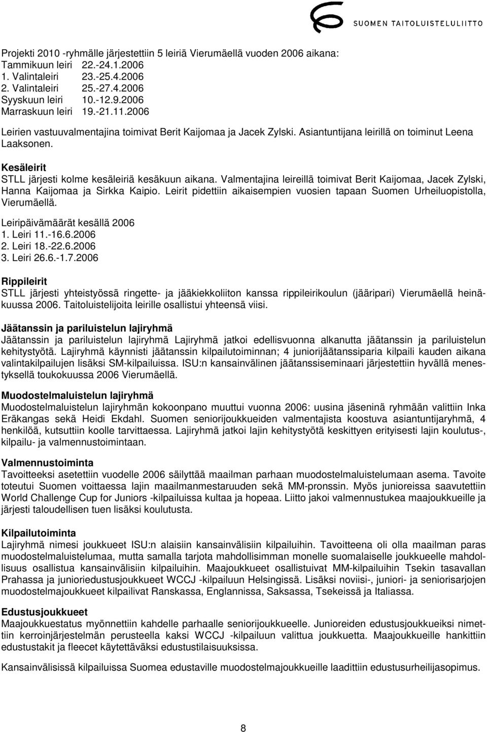 Kesäleirit STLL järjesti kolme kesäleiriä kesäkuun aikana. Valmentajina leireillä toimivat Berit Kaijomaa, Jacek Zylski, Hanna Kaijomaa ja Sirkka Kaipio.