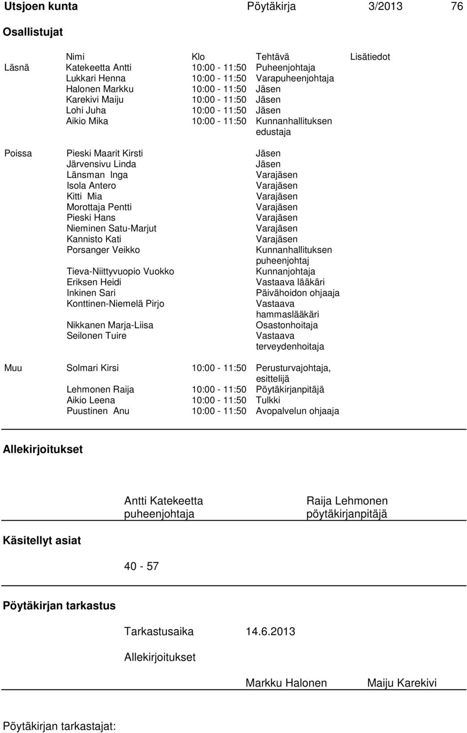 Isola Antero Varajäsen Kitti Mia Varajäsen Morottaja Pentti Varajäsen Pieski Hans Varajäsen Nieminen Satu-Marjut Varajäsen Kannisto Kati Varajäsen Porsanger Veikko Kunnanhallituksen puheenjohtaj