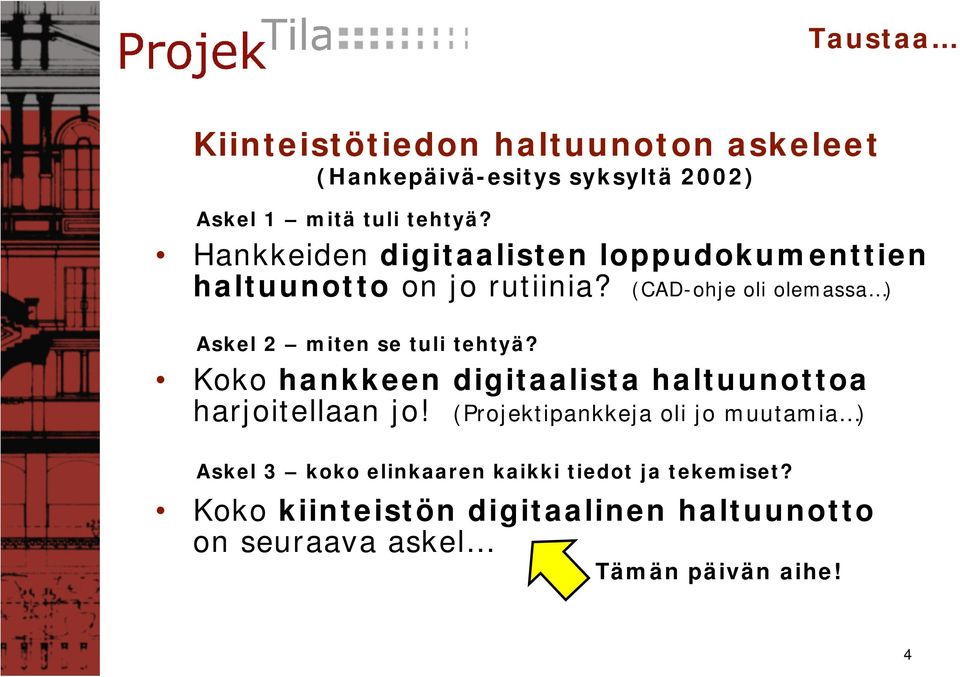 (CAD-ohje oli olemassa ) Askel 2 miten se tuli tehtyä? Koko hankkeen digitaalista haltuunottoa harjoitellaan jo!