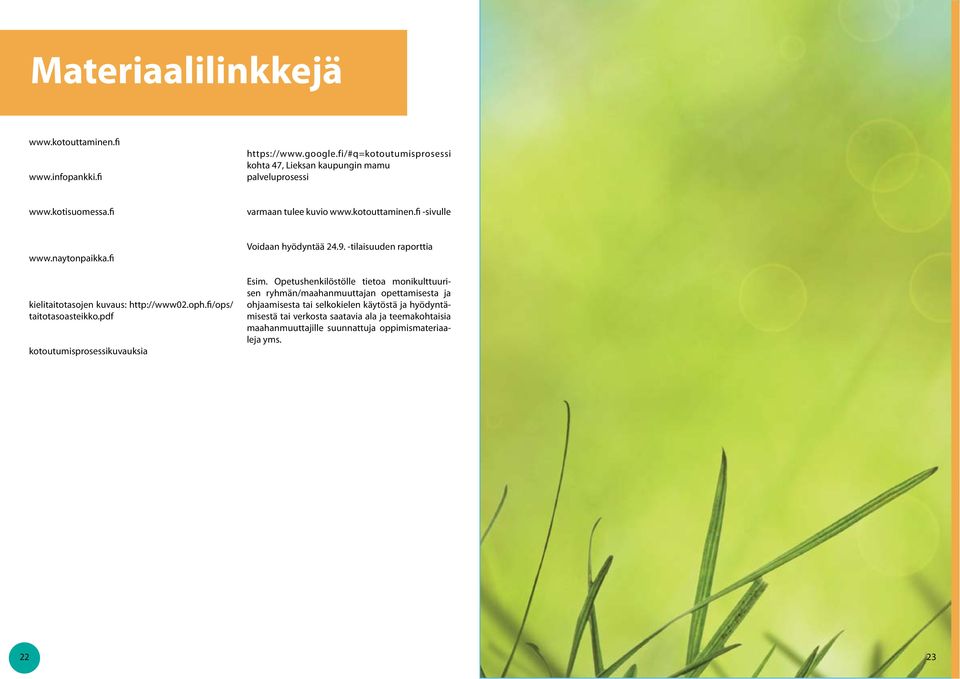 pdf kotoutumisprosessikuvauksia Voidaan hyödyntää 24.9. tilaisuuden raporttia Esim.