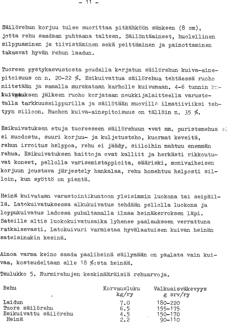 20-22 %. Esikuivattua säilörehua tehtäessä ruoho niitetään ja samalla murskataan karholle kuivumaan.