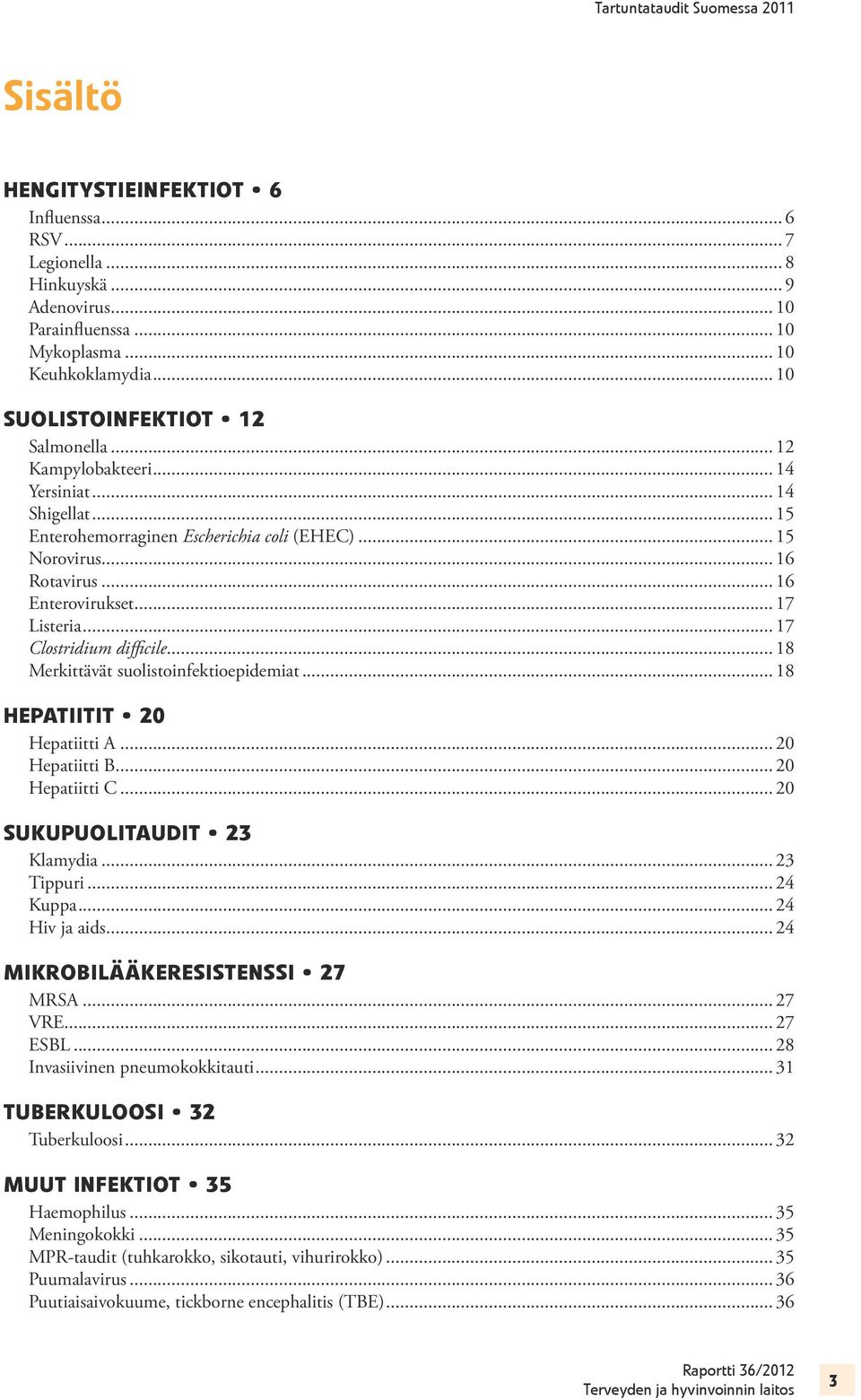 .. 18 Merkittävät suolistoinfektioepidemiat... 18 Hepatiitit 20 Hepatiitti A... 20 Hepatiitti B... 20 Hepatiitti C... 20 Sukupuolitaudit 23 Klamydia... 23 Tippuri... 24 Kuppa... 24 Hiv ja aids.