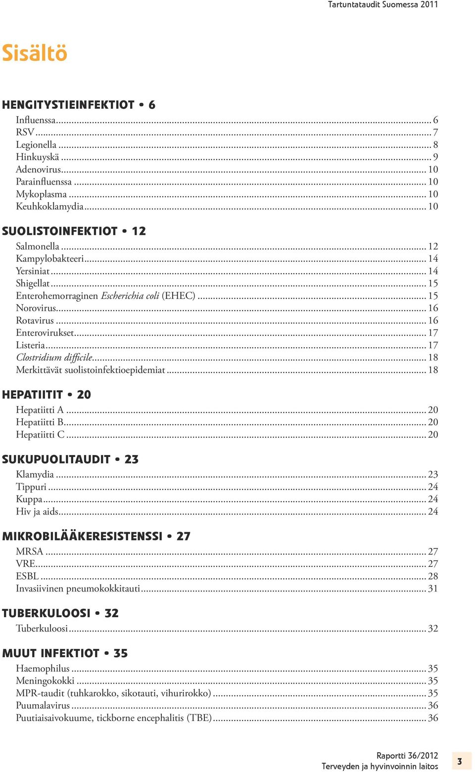 .. 18 Merkittävät suolistoinfektioepidemiat... 18 Hepatiitit 20 Hepatiitti A... 20 Hepatiitti B... 20 Hepatiitti C... 20 Sukupuolitaudit 23 Klamydia... 23 Tippuri... 24 Kuppa... 24 Hiv ja aids.