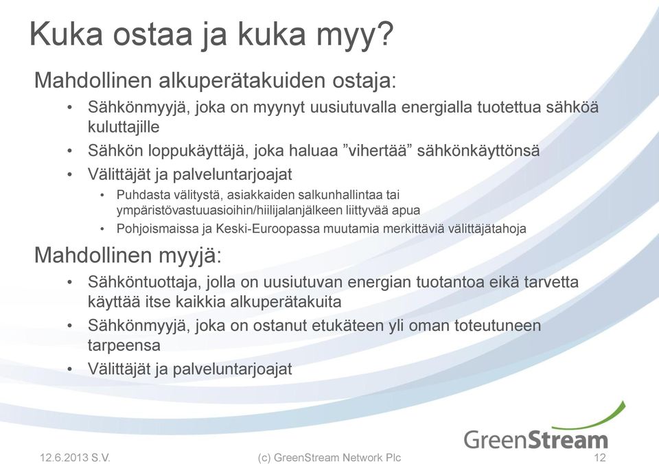 vihertää sähkönkäyttönsä Välittäjät ja palveluntarjoajat Puhdasta välitystä, asiakkaiden salkunhallintaa tai ympäristövastuuasioihin/hiilijalanjälkeen liittyvää