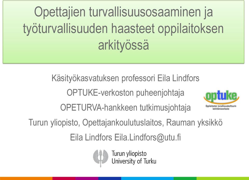 OPTUKE-verkoston puheenjohtaja OPETURVA-hankkeen tutkimusjohtaja Turun