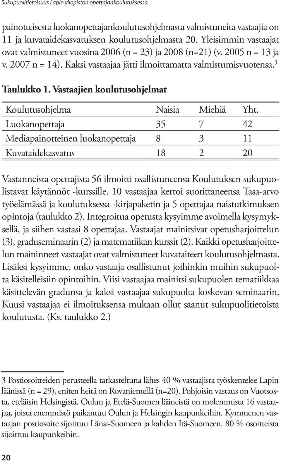 Vastaajien koulutusohjelmat Koulutusohjelma Naisia Miehiä Yht.