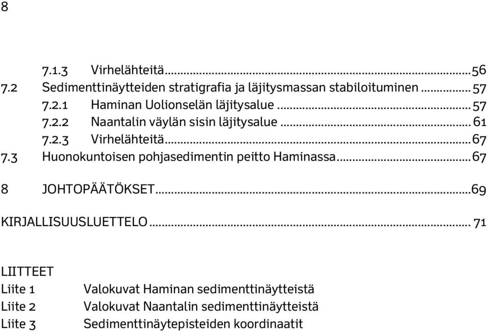 3 Huonokuntoisen pohjasedimentin peitto Haminassa... 67 8 JOHTOPÄÄTÖKSET... 69 KIRJALLISUUSLUETTELO.