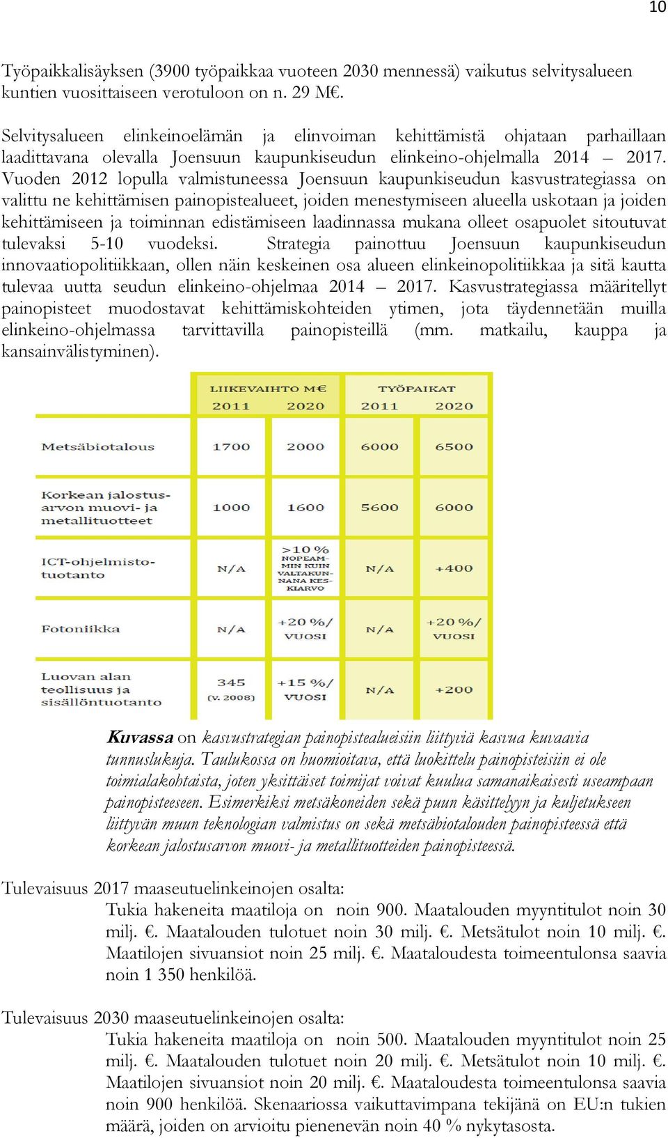 Vuoden 2012 lopulla valmistuneessa Joensuun kaupunkiseudun kasvustrategiassa on valittu ne kehittämisen painopistealueet, joiden menestymiseen alueella uskotaan ja joiden kehittämiseen ja toiminnan