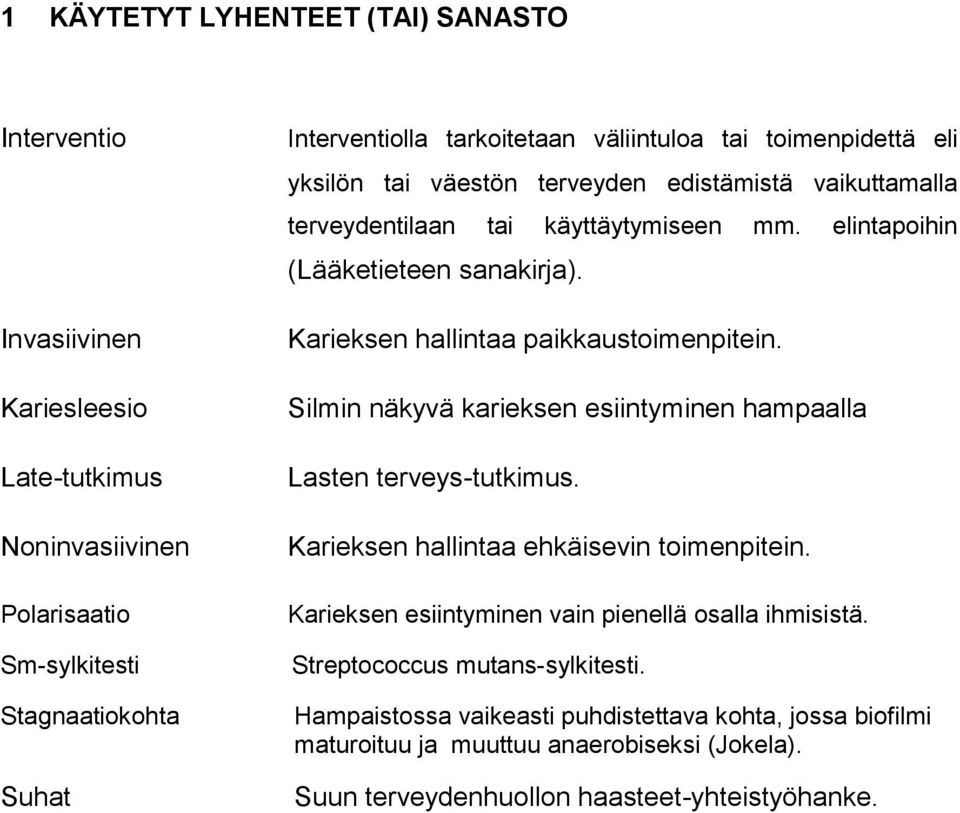 Karieksen hallintaa paikkaustoimenpitein. Silmin näkyvä karieksen esiintyminen hampaalla Lasten terveys-tutkimus. Karieksen hallintaa ehkäisevin toimenpitein.