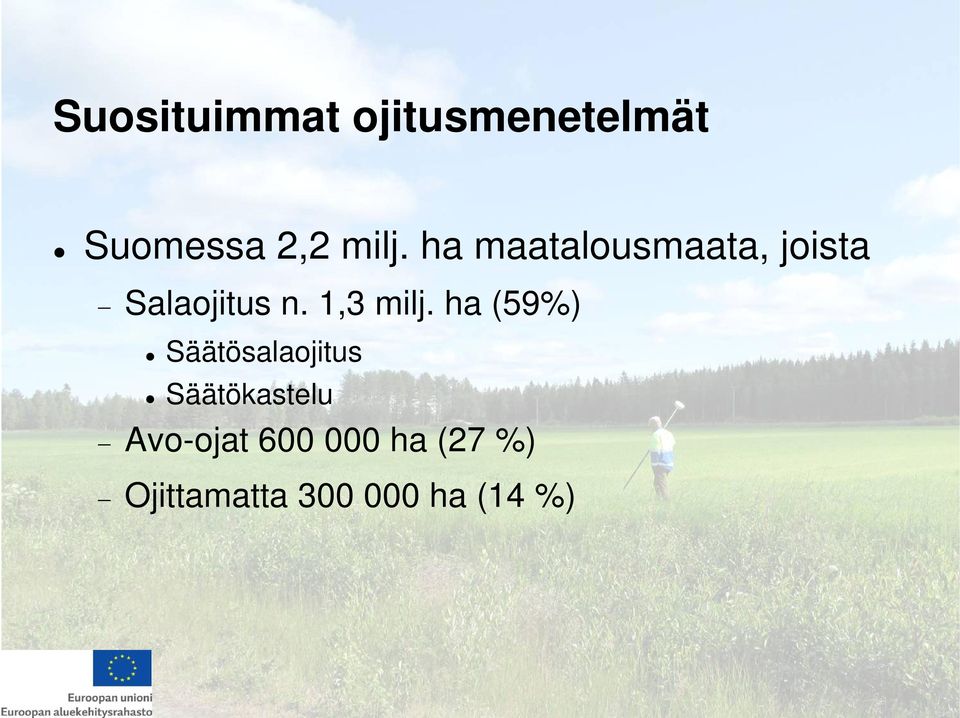 ha (59%) Säätösalaojitus Säätökastelu Avo-ojat