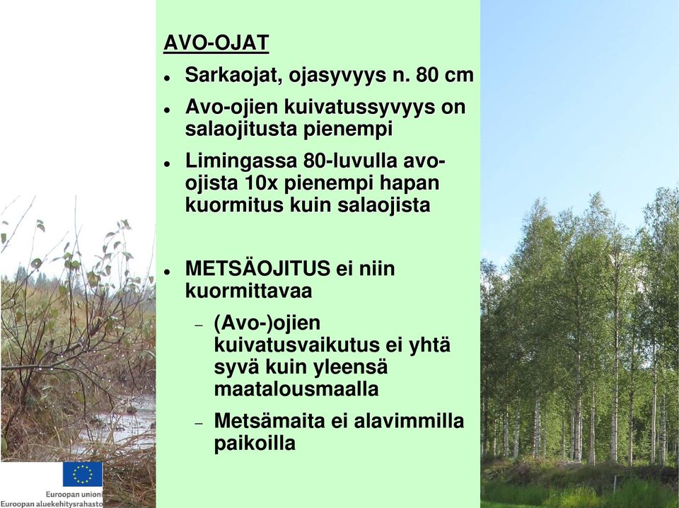 80-luvulla avo- ojista 10x pienempi hapan kuormitus kuin salaojista METSÄOJITUS