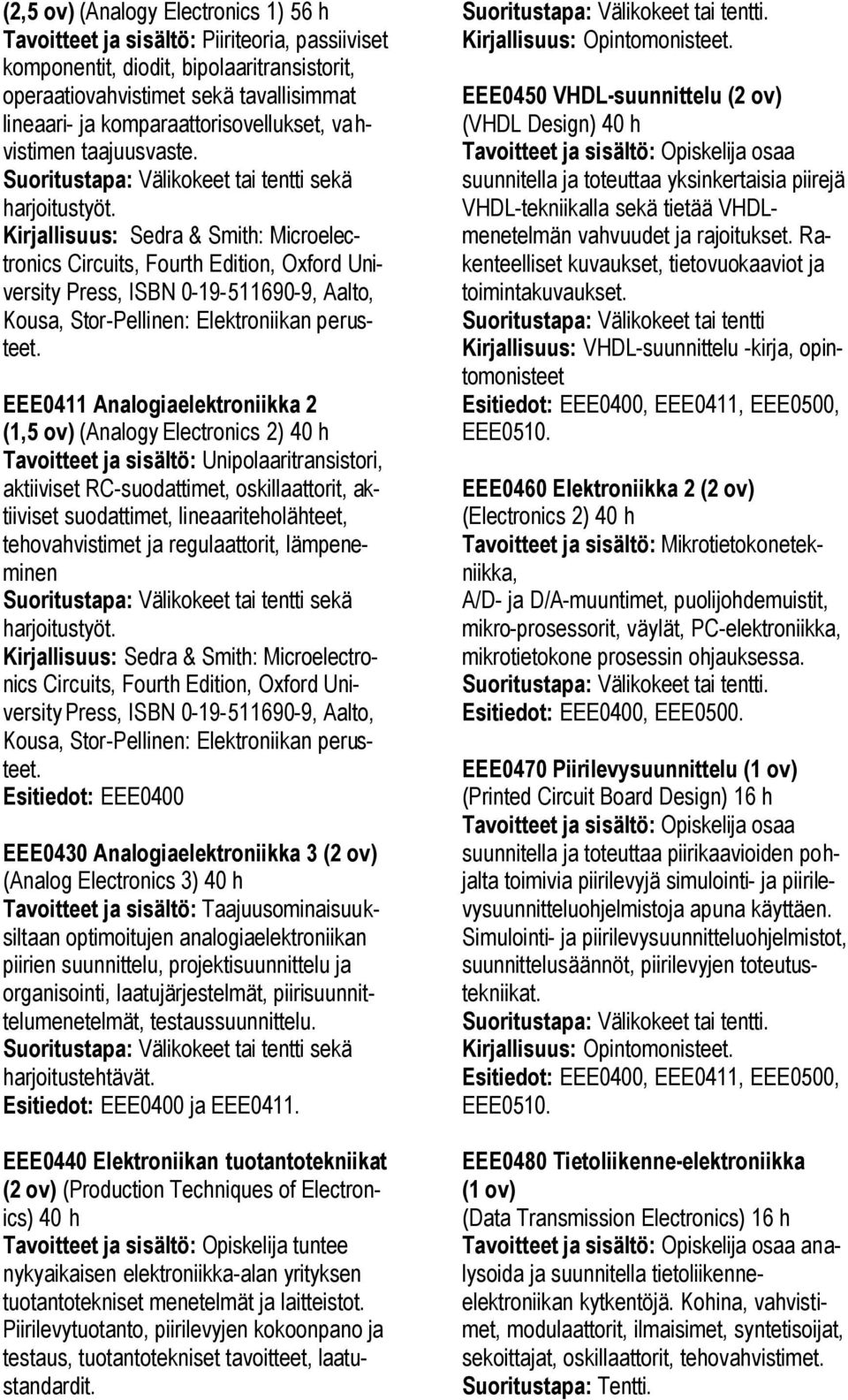 Kirjallisuus: Sedra & Smith: Microelectronics Circuits, Fourth Edition, Oxford University Press, ISBN 0-19-511690-9, Aalto, Kousa, Stor-Pellinen: Elektroniikan perusteet.