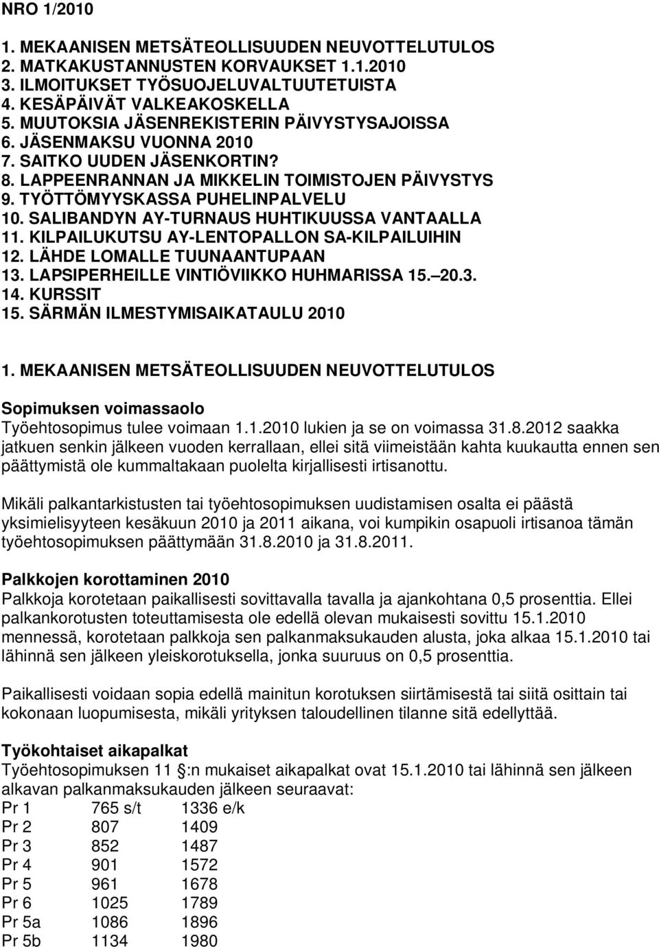 SALIBANDYN AY-TURNAUS HUHTIKUUSSA VANTAALLA 11. KILPAILUKUTSU AY-LENTOPALLON SA-KILPAILUIHIN 12. LÄHDE LOMALLE TUUNAANTUPAAN 13. LAPSIPERHEILLE VINTIÖVIIKKO HUHMARISSA 15. 20.3. 14. KURSSIT 15.