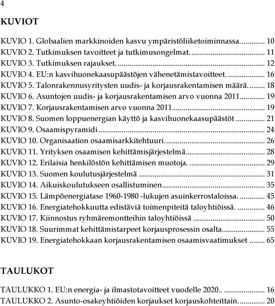 .. 19 KUVIO 7. Korjausrakentamisen arvo vuonna 2011... 19 KUVIO 8. Suomen loppuenergian käyttö ja kasvihuonekaasupäästöt... 21 KUVIO 9. Osaamispyramidi... 24 KUVIO 10.