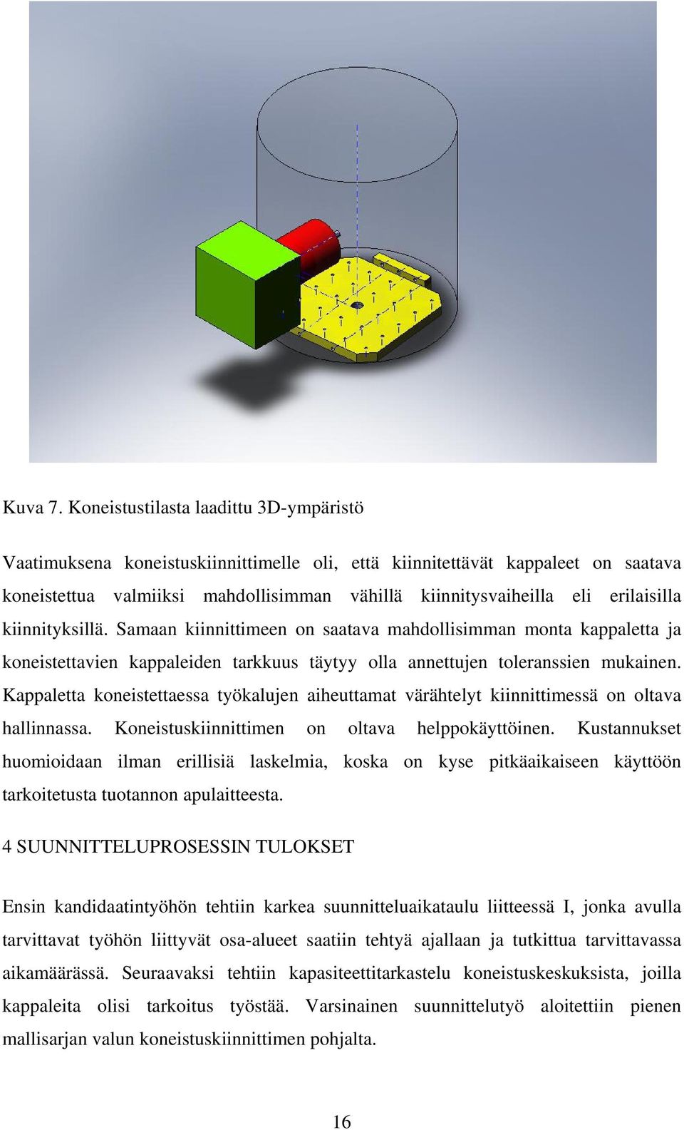 erilaisilla kiinnityksillä. Samaan kiinnittimeen on saatava mahdollisimman monta kappaletta ja koneistettavien kappaleiden tarkkuus täytyy olla annettujen toleranssien mukainen.