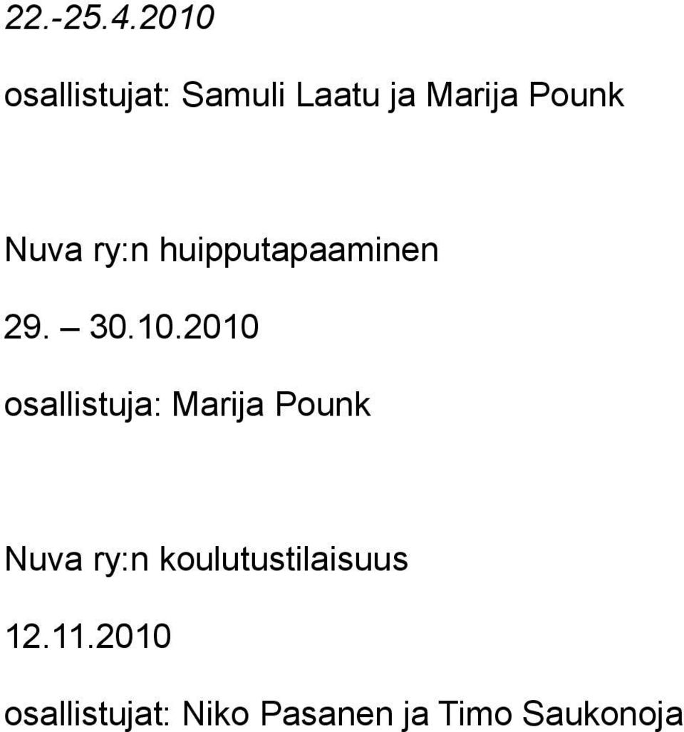Nuva ry:n huipputapaaminen 29. 30.10.