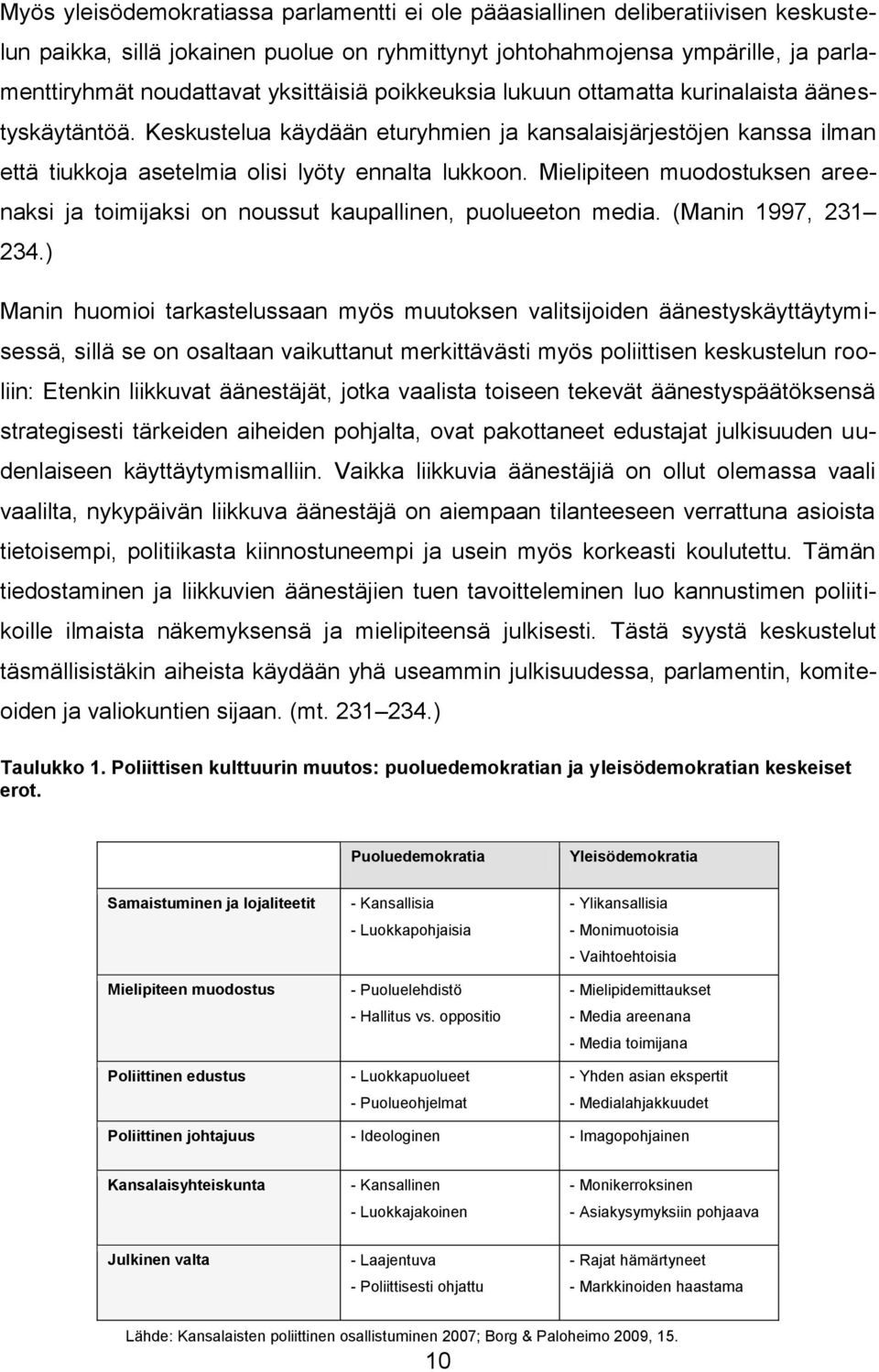 Mielipiteen muodostuksen areenaksi ja toimijaksi on noussut kaupallinen, puolueeton media. (Manin 1997, 231 234.