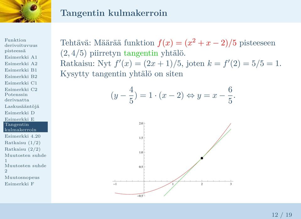 4/5) piirretyn tangentin yhtälö.