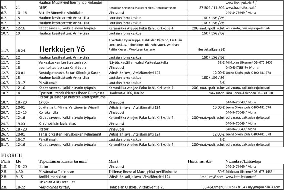 +polt.kulut voi varata, paikkoja rajoitetusti 10.7.