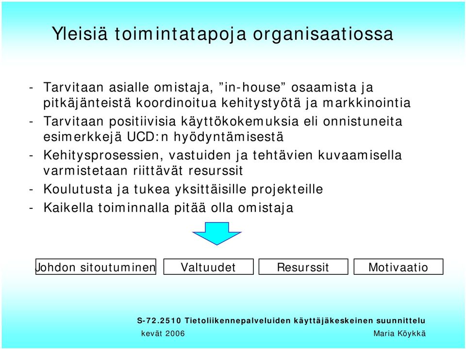 hyödyntämisestä - Kehitysprosessien, vastuiden ja tehtävien kuvaamisella varmistetaan riittävät resurssit - Koulutusta