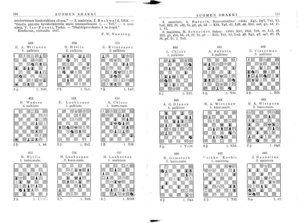 B a t u r i n Neuvstliitt: (458) Kgl, Dg7, Tel, h5, LeS, Rlf2, f8, sd2, f5, g2, g4, h2 ~ Kf4, Ta6,d5, Ld3, d8, Rb5, sa3, g5, h4. 2:.. i6. 3. maininta, M.