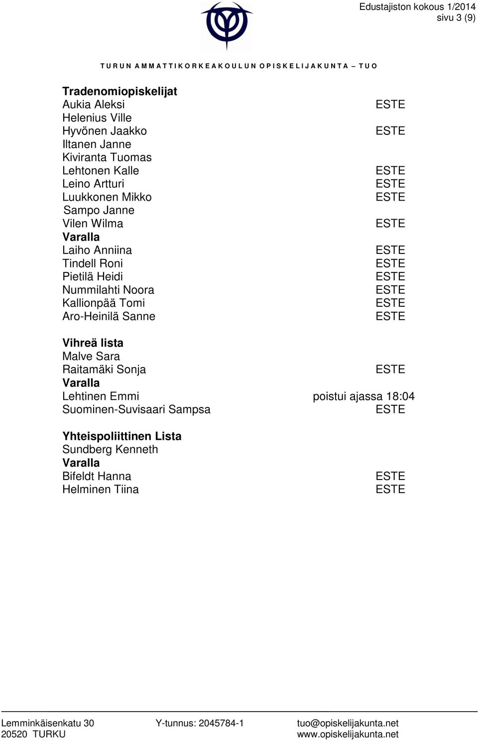 Pietilä Heidi Nummilahti Noora Kallionpää Tomi Aro-Heinilä Sanne Vihreä lista Malve Sara Raitamäki Sonja Lehtinen