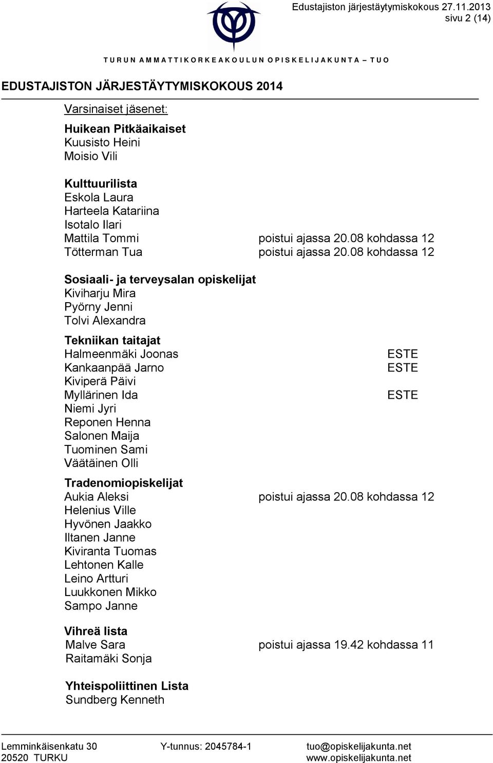 Tommi poistui ajassa 20.08 kohdassa 12 Tötterman Tua poistui ajassa 20.