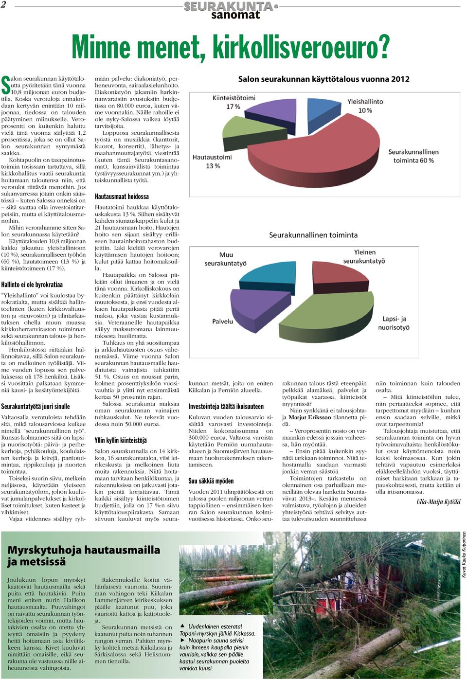 Veroprosentti on kuitenkin haluttu vielä tänä vuonna säilyttää 1,2 prosentissa, joka se on ollut Salon seurakunnan syntymästä saakka.