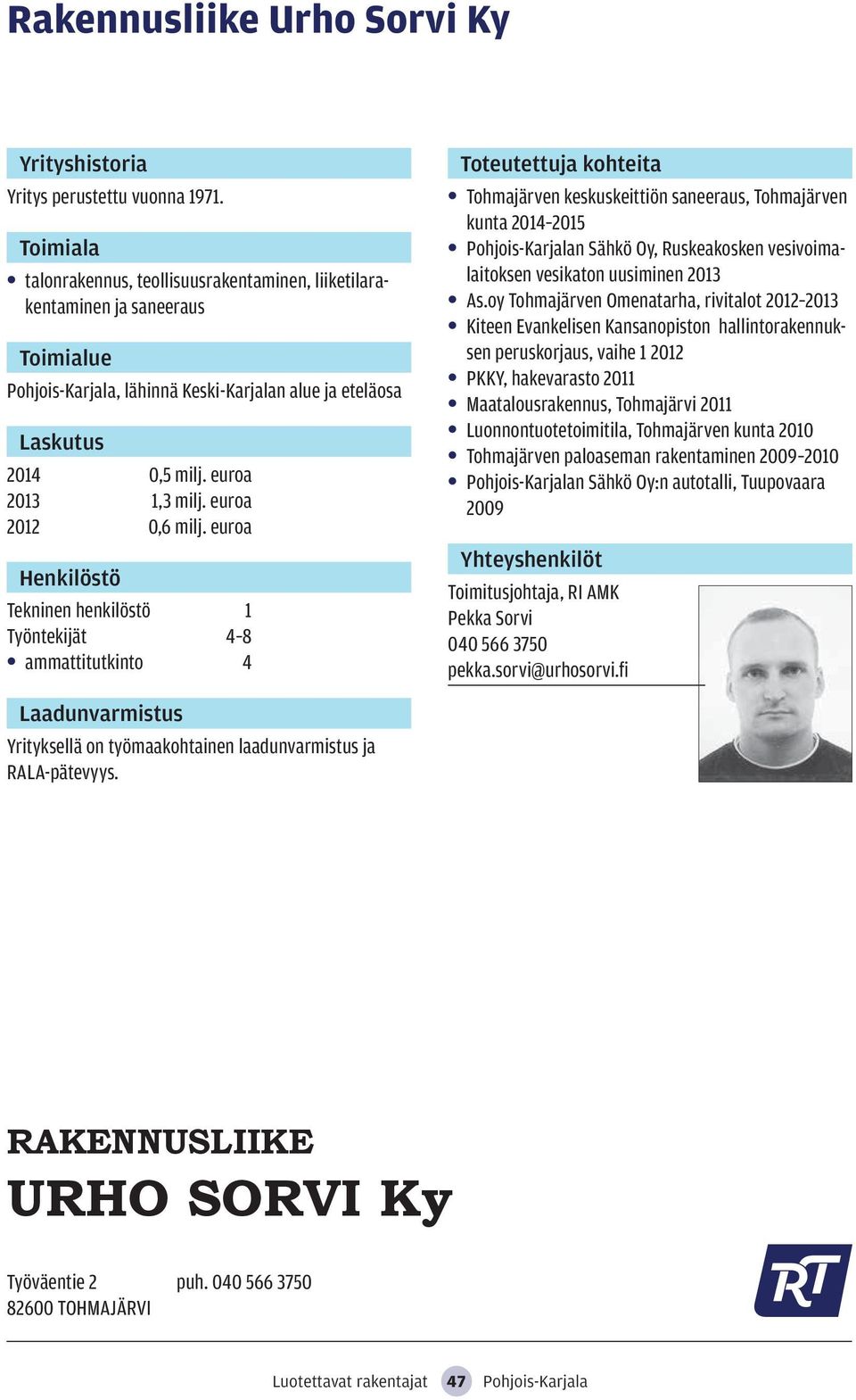 euroa Tekninen henkilöstö 1 Työntekijät 4 8 ammattitutkinto 4 Tohmajärven keskuskeittiön saneeraus, Tohmajärven kunta 2014 2015 Pohjois-Karjalan Sähkö Oy, Ruskeakosken vesivoimalaitoksen vesikaton