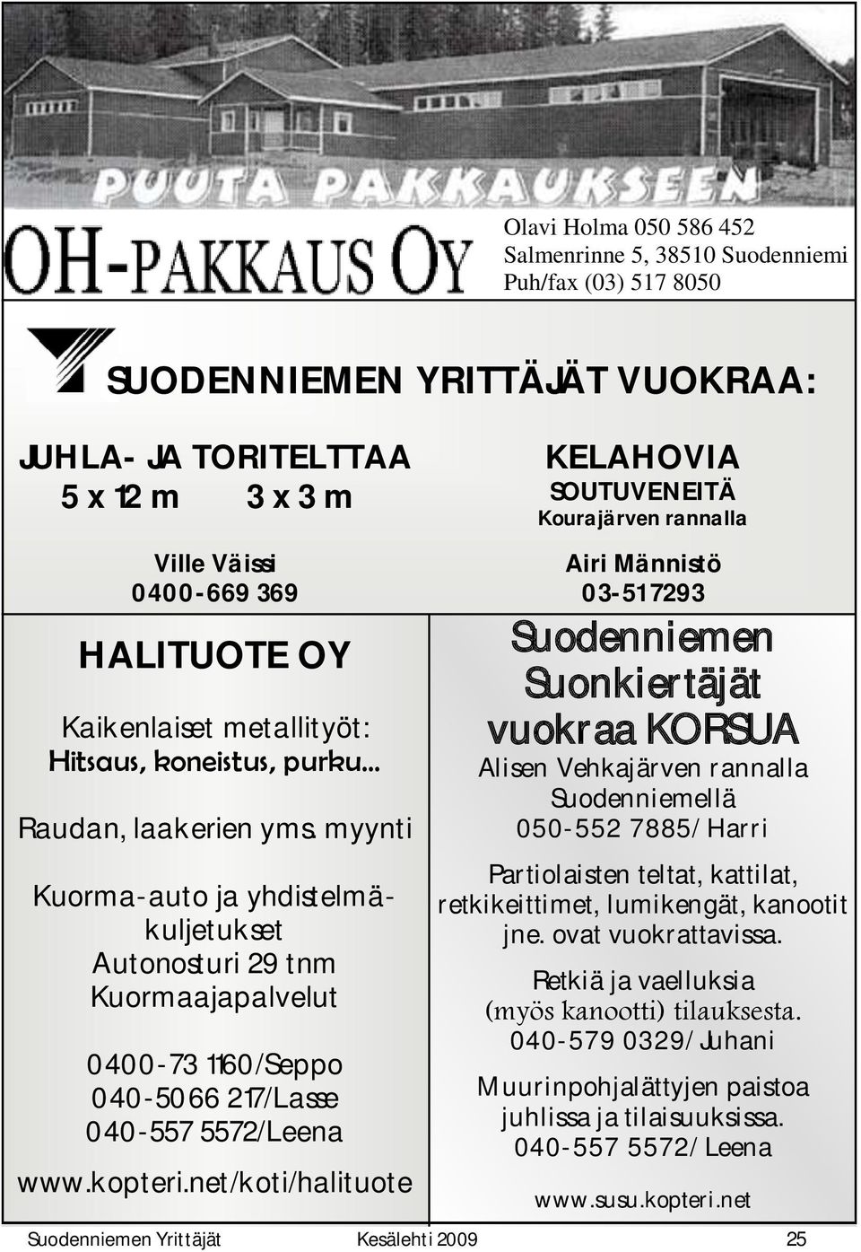 myynti Kuorma-auto ja yhdistelmäkuljetukset Autonosturi 29 tnm Kuormaajapalvelut 0400-73 1160/Seppo 040-5066 217/Lasse 040-557 5572/Leena www.kopteri.