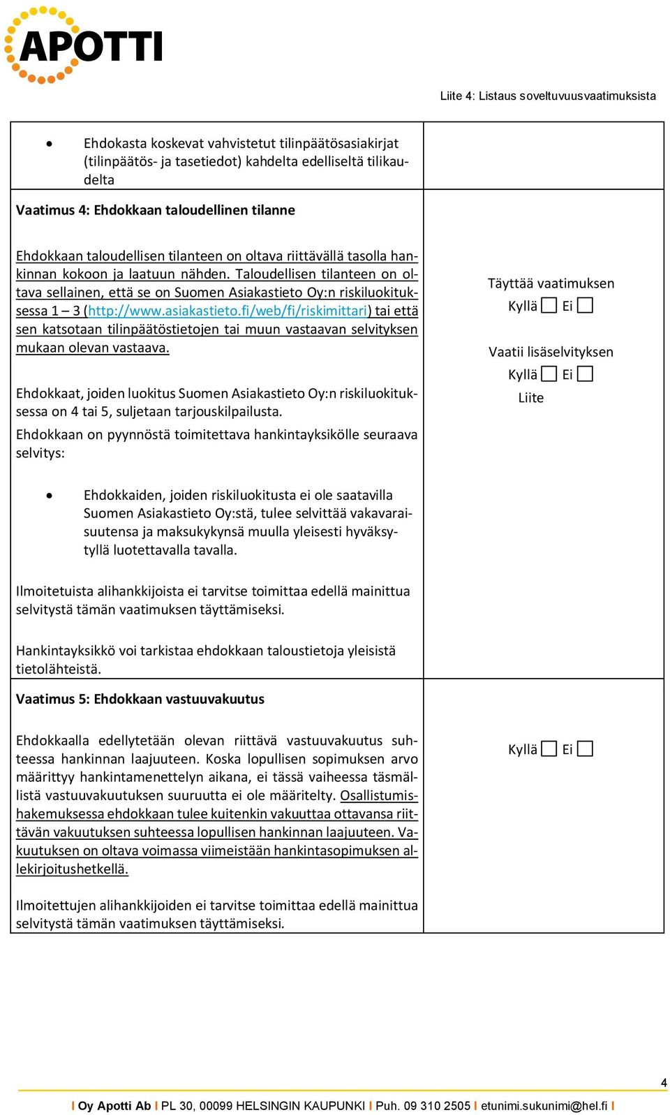 fi/web/fi/riskimittari) tai että sen katsotaan tilinpäätöstietojen tai muun vastaavan selvityksen mukaan olevan vastaava.