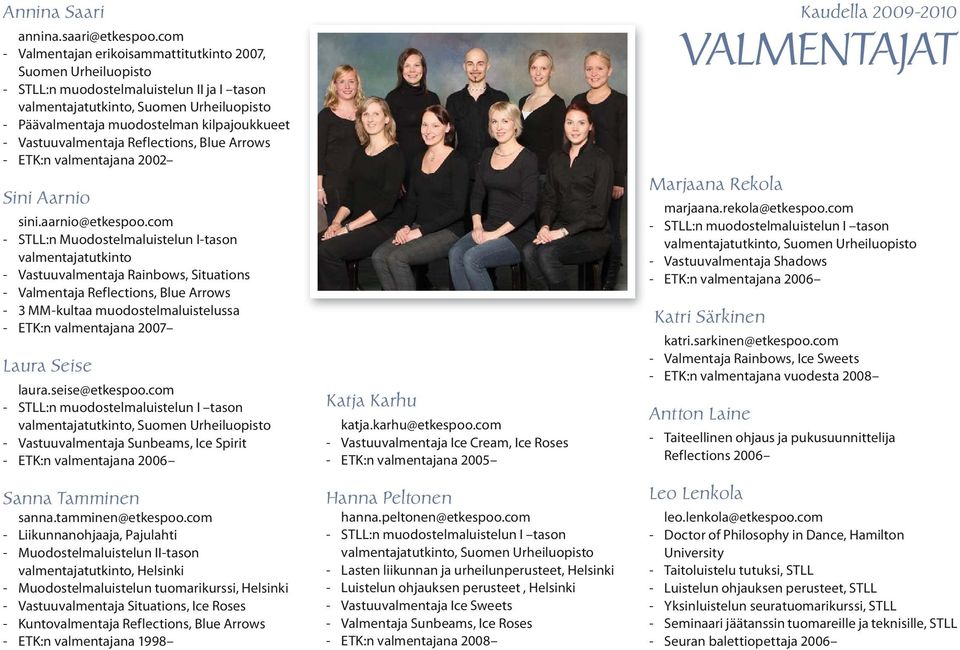 Vastuuvalmentaja Reflections, Blue Arrows - ETK:n valmentajana 2002 Sini Aarnio sini.aarnio@etkespoo.