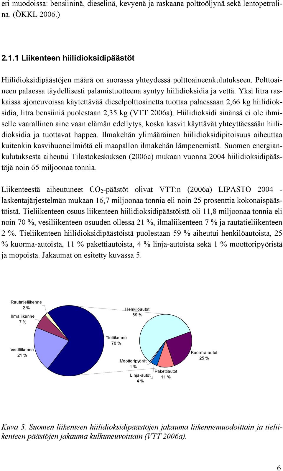 Yksi litra raskaissa ajoneuvoissa käytettävää dieselpolttoainetta tuottaa palaessaan 2,66 kg hiilidioksidia, litra bensiiniä puolestaan 2,35 kg (VTT 2006a).