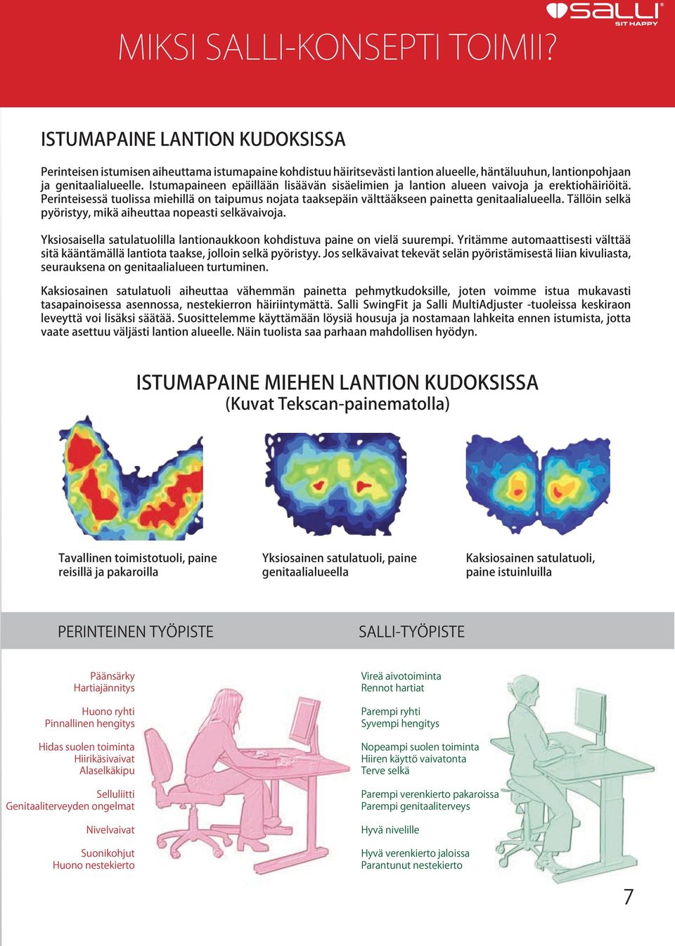 Tällöin selkä pyöristyy, mikä aiheuttaa nopeasti selkävaivoja. Yksiosaisella satulatuolilla lantionaukkoon kohdistuva paine on vielä suurempi.