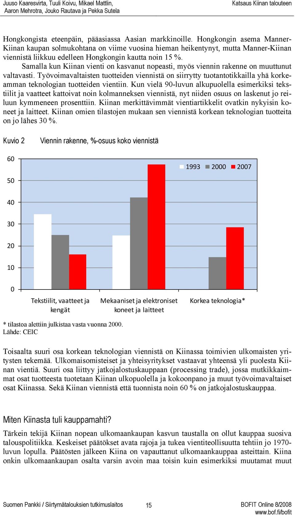 Samalla kun Kiinan vienti on kasvanut nopeasti, myös viennin rakenne on muuttunut valtavasti.