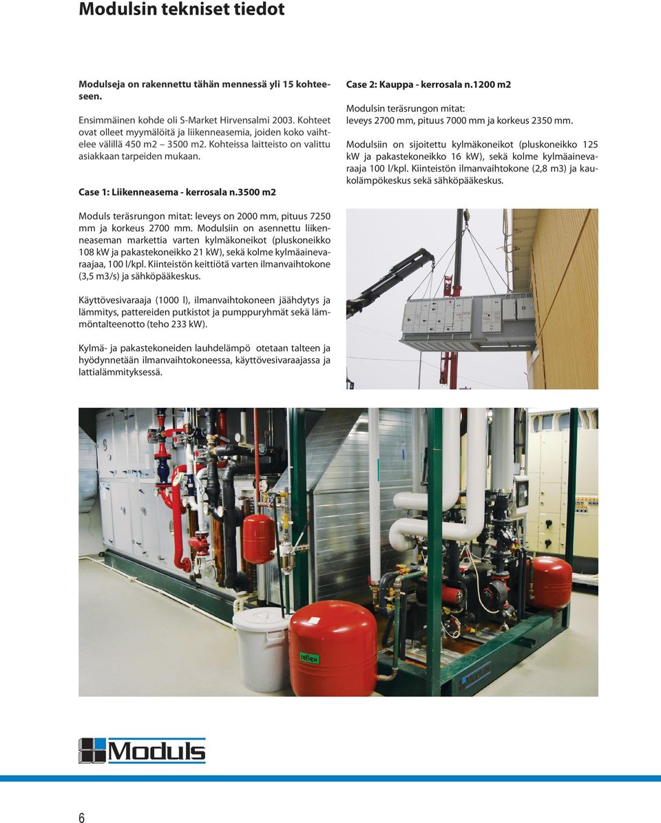 3500 m2 Moduls teräsrungon mitat: leveys on 2000 mm, pituus 7250 mm ja korkeus 2700 mm.