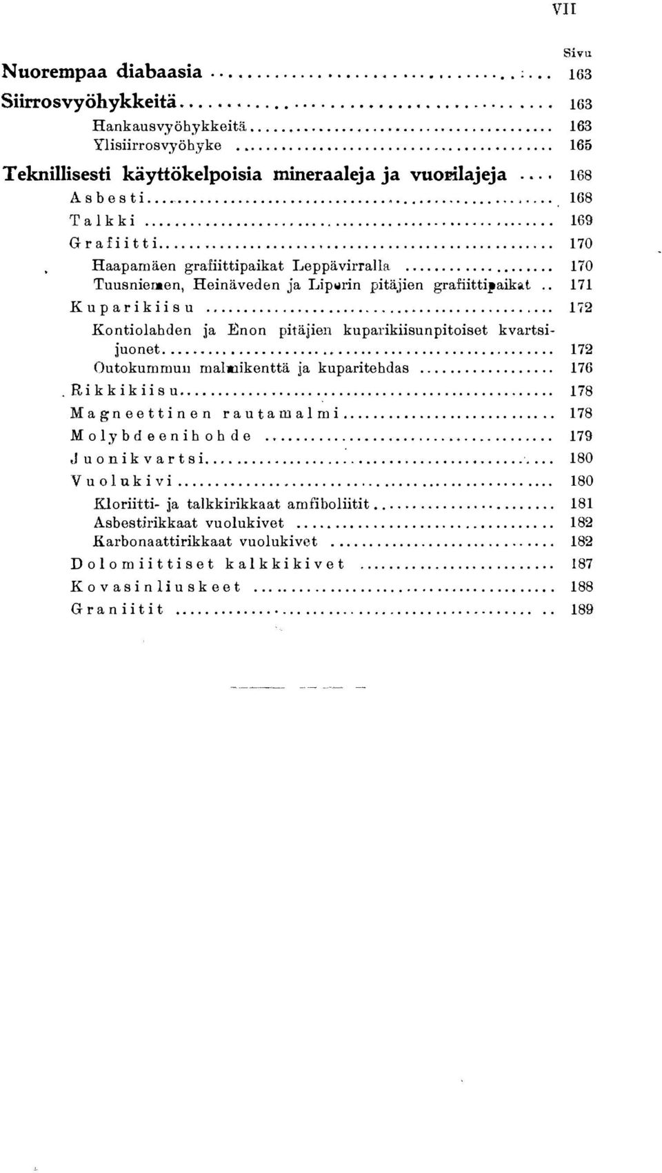 .................................. 170 Haapamäen grafiittipaikat Leppävirralla.................... 170 Tuusniemen, Heinäveden ja Liperin pitäjien grafiittipaikat.. 171 Kupari k i i s u.