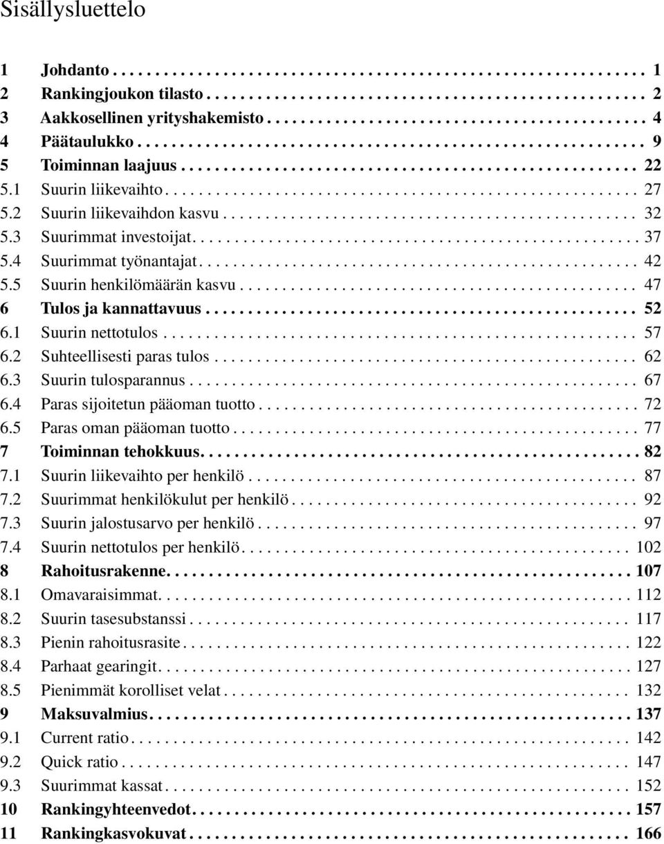 sijoitetun pääoman tuotto 72 65 Paras oman pääoman tuotto 77 7 Toiminnan tehokkuus 82 71 Suurin liikevaihto per henkilö 87 72 Suurimmat henkilökulut per henkilö 92 73 Suurin jalostusarvo per henkilö