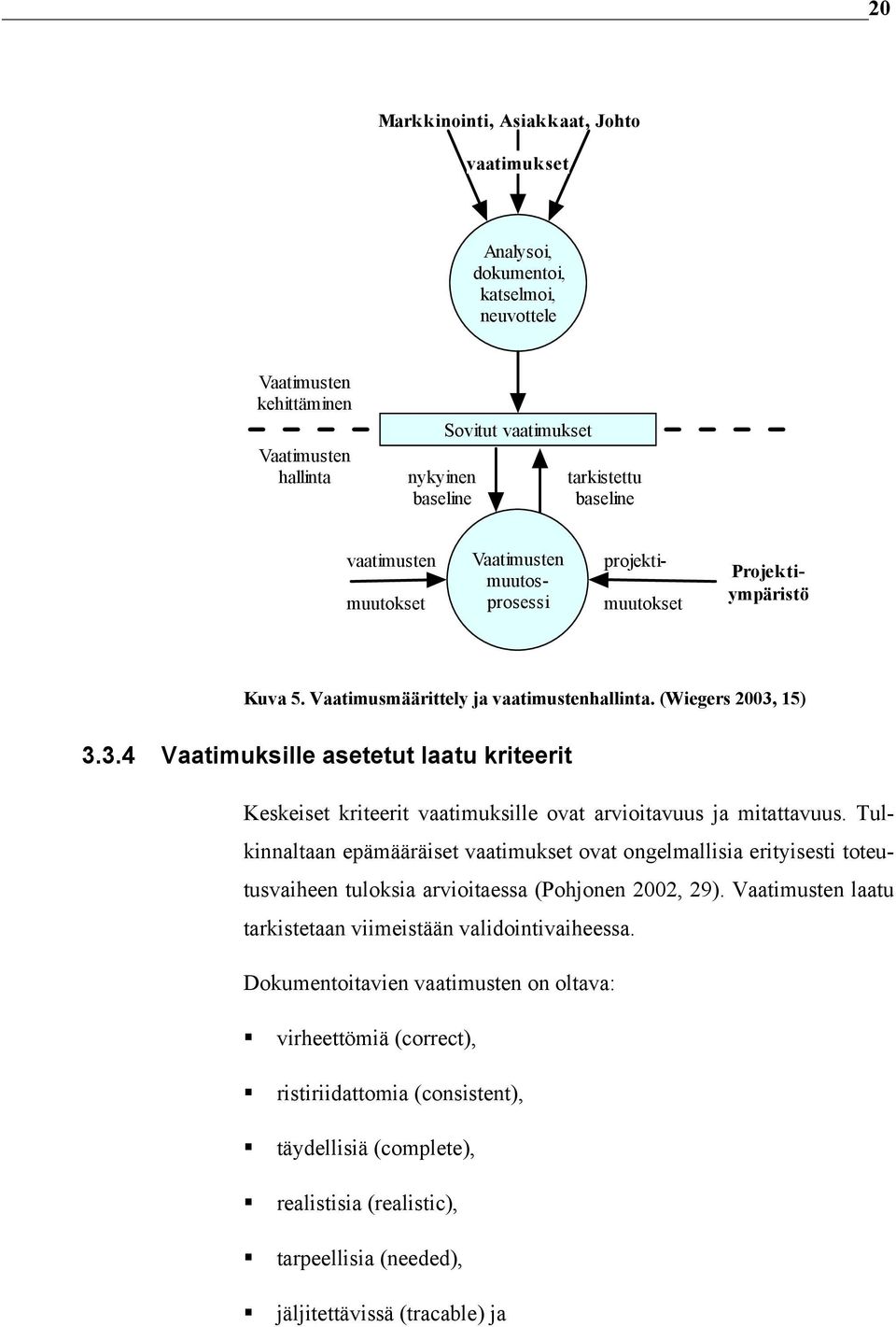 15) 3.3.4 Vaatimuksille asetetut laatu kriteerit Keskeiset kriteerit vaatimuksille ovat arvioitavuus ja mitattavuus.