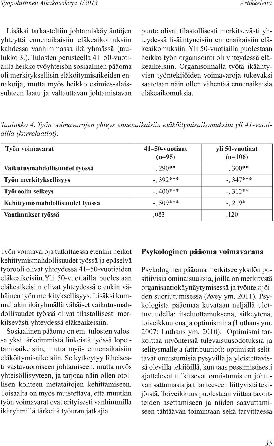 johtamistavan puute olivat tilastollisesti merkitsevästi yhteydessä lisääntyneisiin ennenaikaisiin eläkeaikomuksiin.