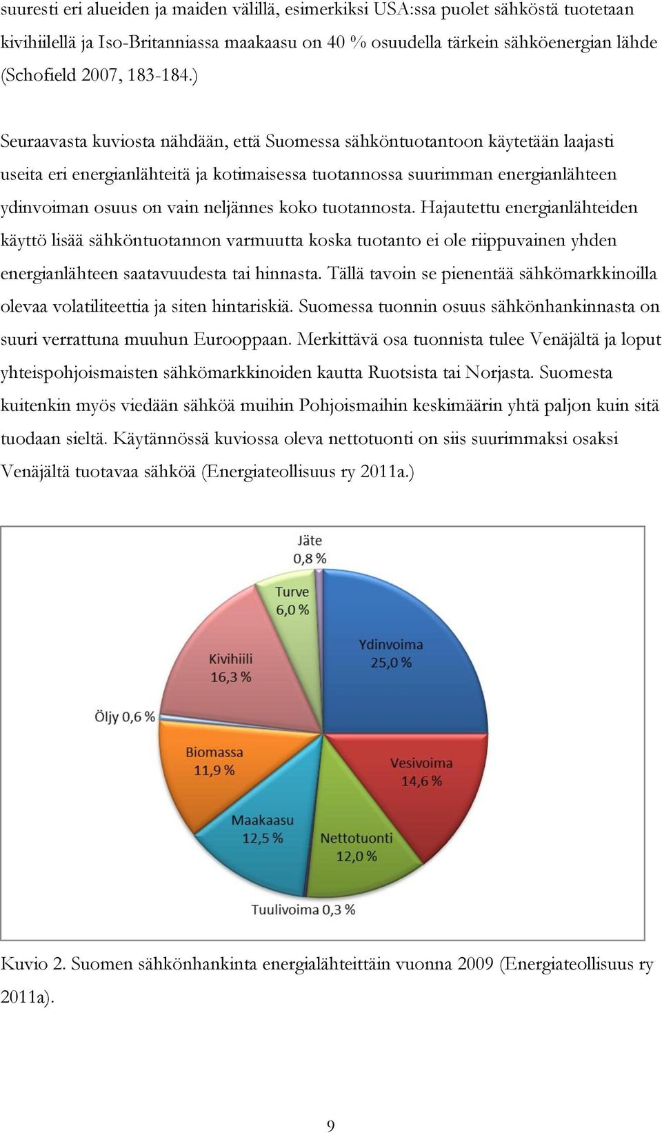 koko tuotannosta. Hajautettu energianlähteiden käyttö lisää sähköntuotannon varmuutta koska tuotanto ei ole riippuvainen yhden energianlähteen saatavuudesta tai hinnasta.