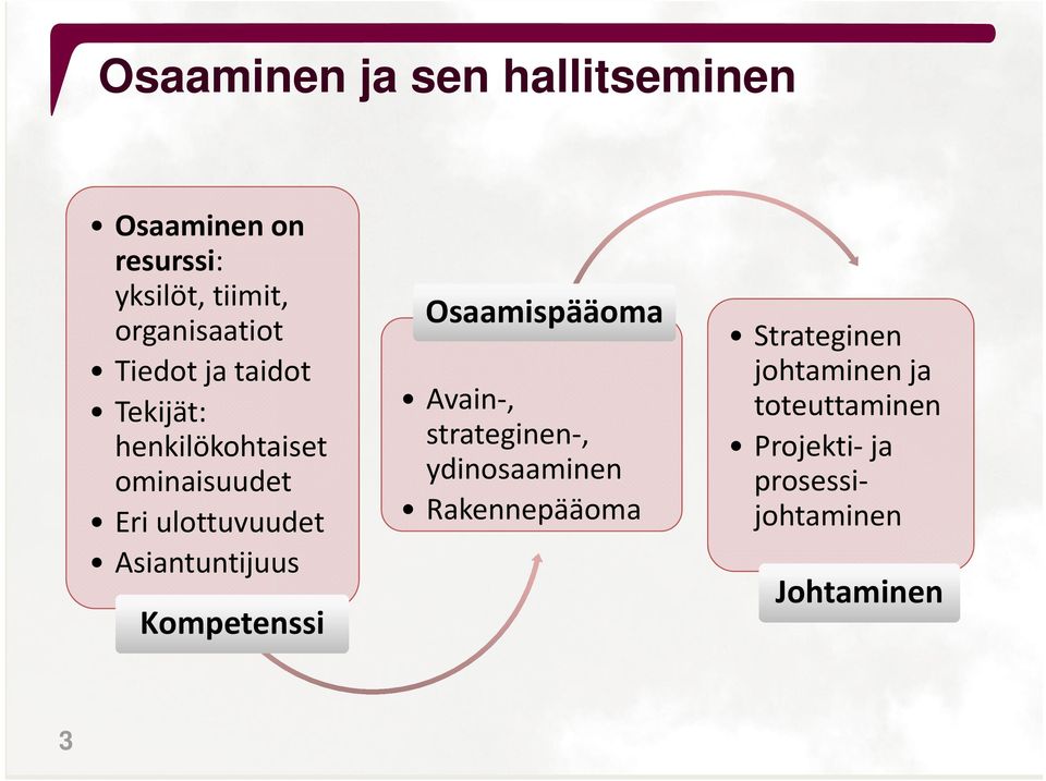 ulottuvuudet Asiantuntijuus Kompetenssi Osaamispääoma Avain, strateginen,