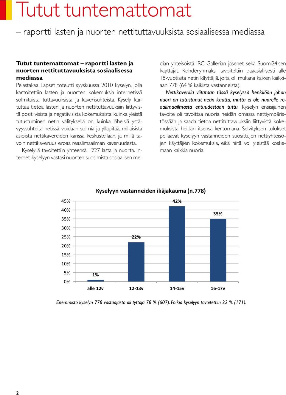 Kysely kartuttaa tietoa lasten ja nuorten nettituttavuuksiin liittyvistä positiivisista ja negatiivisista kokemuksista: kuinka yleistä tutustuminen netin välityksellä on, kuinka läheisiä