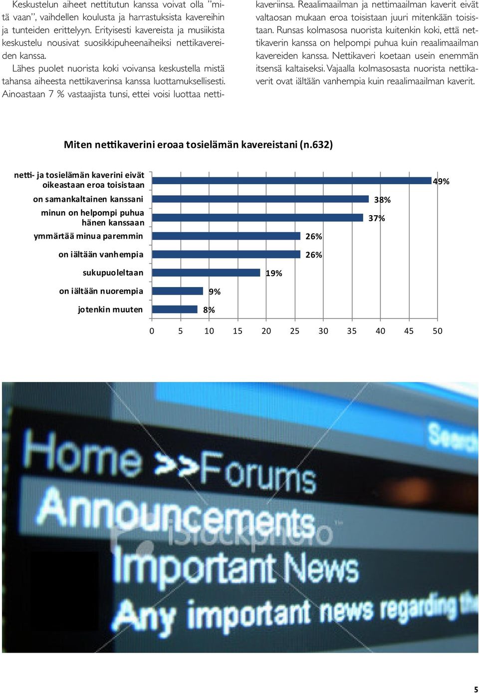 Lähes puolet nuorista koki voivansa keskustella mistä tahansa aiheesta nettikaverinsa kanssa luottamuksellisesti. Ainoastaan 7 % vastaajista tunsi, ettei voisi luottaa nettikaveriinsa.