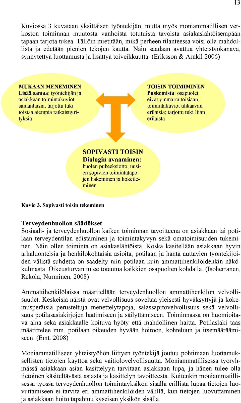 (Eriksson & Arnkil 2006) MUKAAN MENEMINEN Lisää samaa: työntekijän ja asiakkaan toimintakuviot samanlaisia; tarjottu tuki toistaa aiempia ratkaisuyrityksiä TOISIN TOIMIMINEN Puskemista: osapuolet