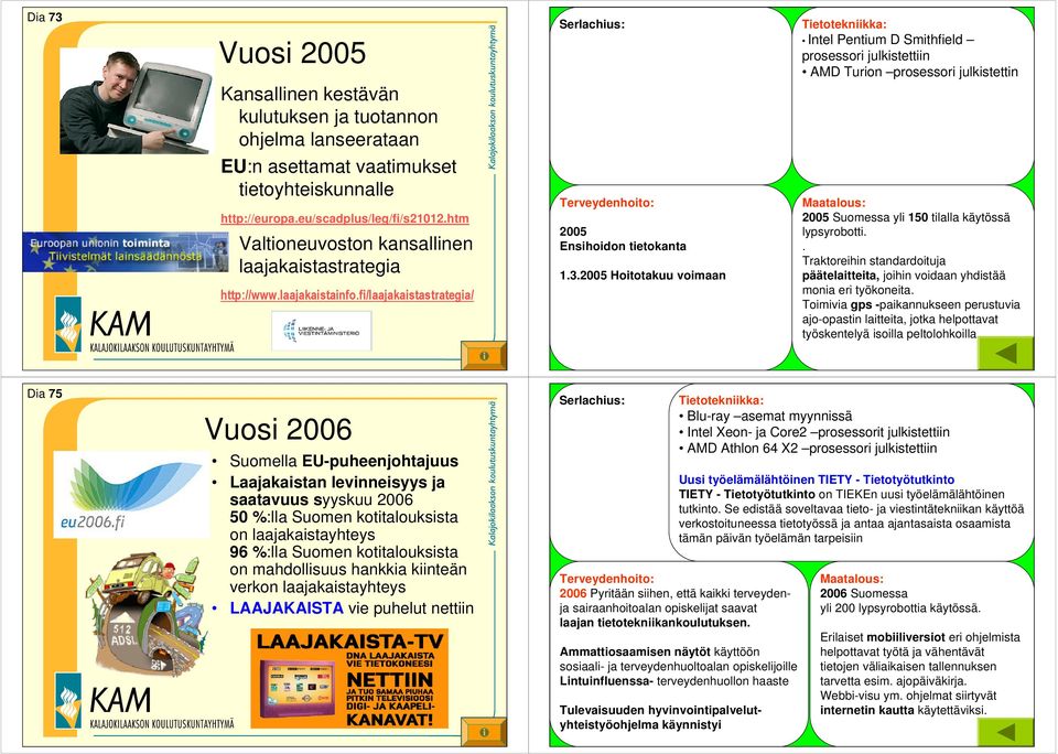 fi/laajakaistastrategia/ Dia 74 2005 Ensihoidon tietokanta Intel Pentium D Smithfield Mistä tietotekniikka prosessori julkistettiin alkoi 1.3.