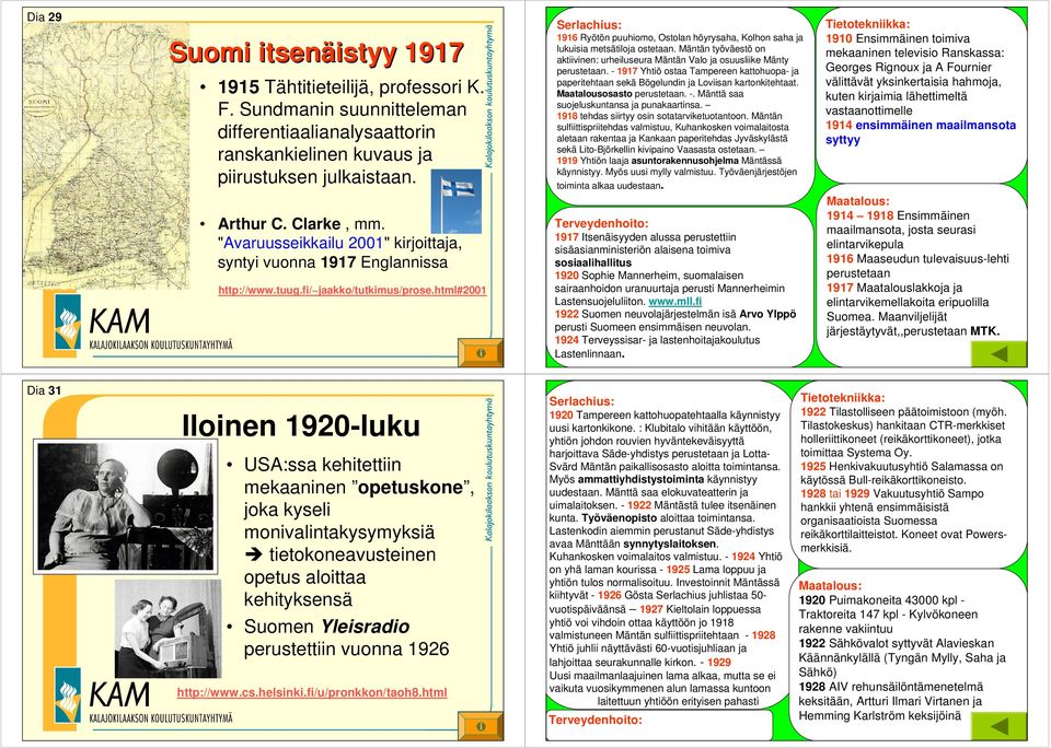 html#2001 Dia 30 1916 Ryötön puuhiomo, Ostolan höyrysaha, Kolhon saha ja lukuisia metsätiloja ostetaan. Mäntän työväestö on aktiivinen: urheiluseura Mäntän Valo ja osuusliike Mänty perustetaan.