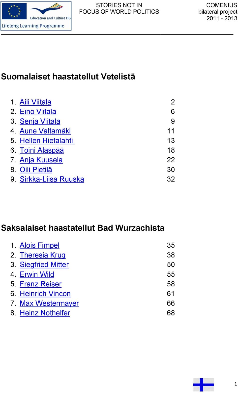 Sirkka-Liisa Ruuska 32 Saksalaiset haastatellut Bad Wurzachista 1. Alois Fimpel 35 2. Theresia Krug 38 3.