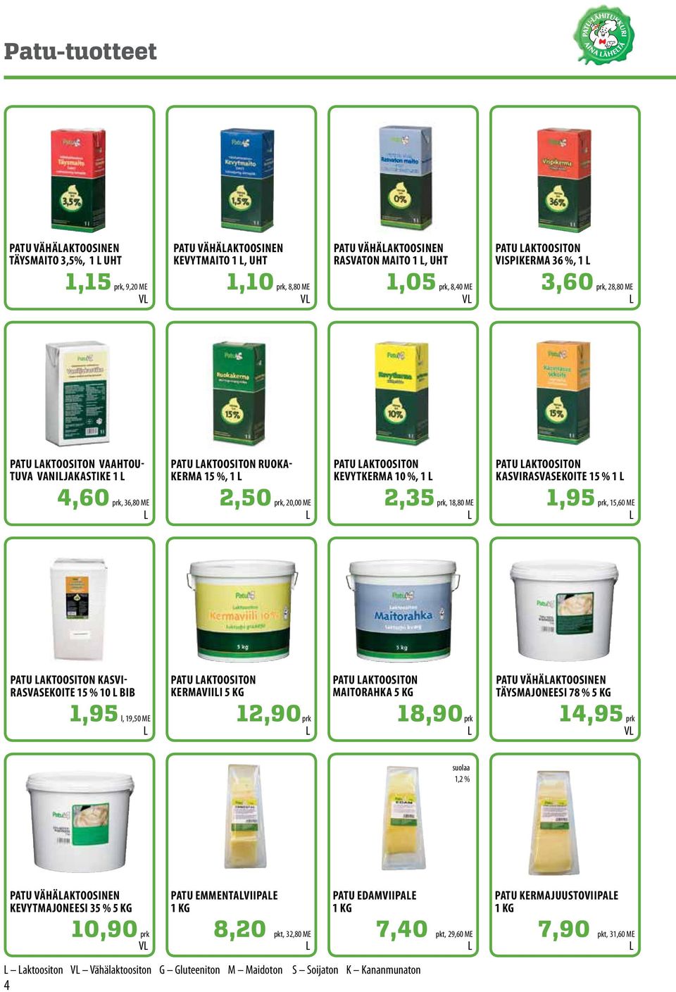 KASVIRASVASEKOITE 15 % 1 4,60 prk, 36,80 ME 2,50 prk, 20,00 ME 2,35 prk, 18,80 ME 1,95 prk, 15,60 ME PATU AKTOOSITON KASVI RASVASEKOITE 15 % 10 BIB 1,95 l, 19,50 ME PATU AKTOOSITON PATU AKTOOSITON